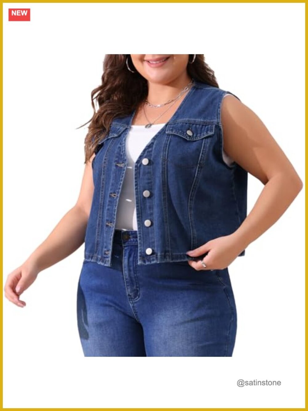 Plus Size Denim Vest Sleeveless V Neck Button Down Casual Jean Waistcoat
